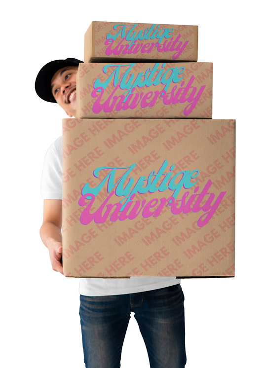 Box Mockup With a Smiling Man Holding Three Boxes
