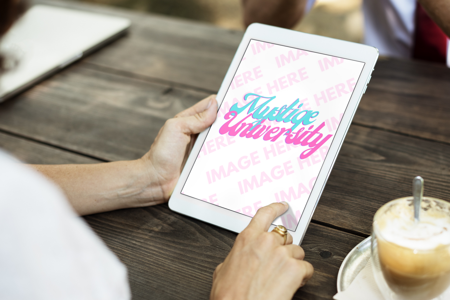 Woman Browsing on a White iPad Mockup