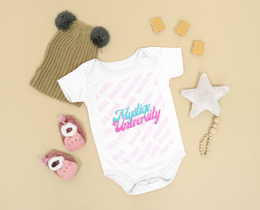 Baby Onesie Mockup Laid Over a Brown Background
