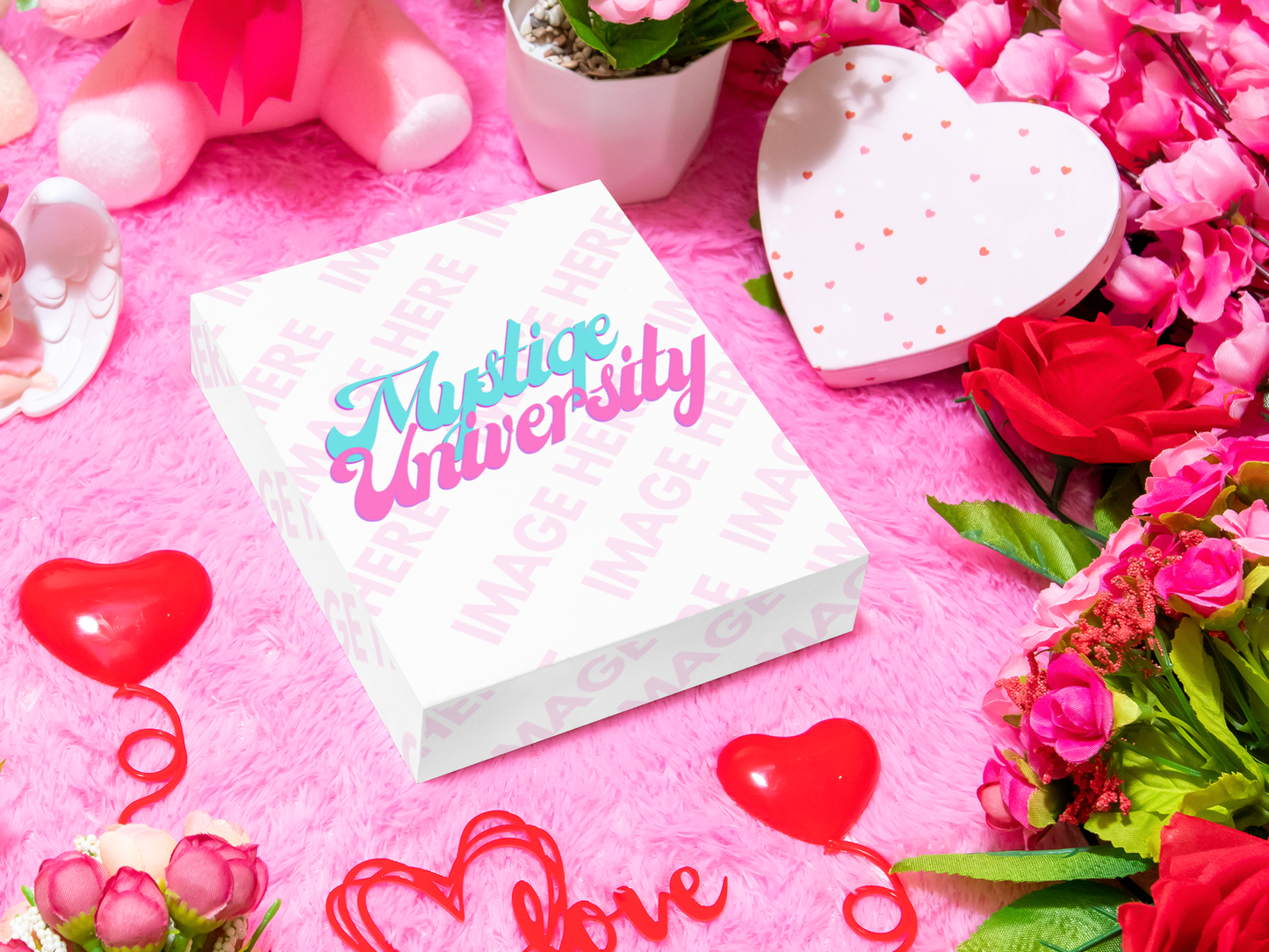 Mockup of a Box in the Middle of Some Decorations