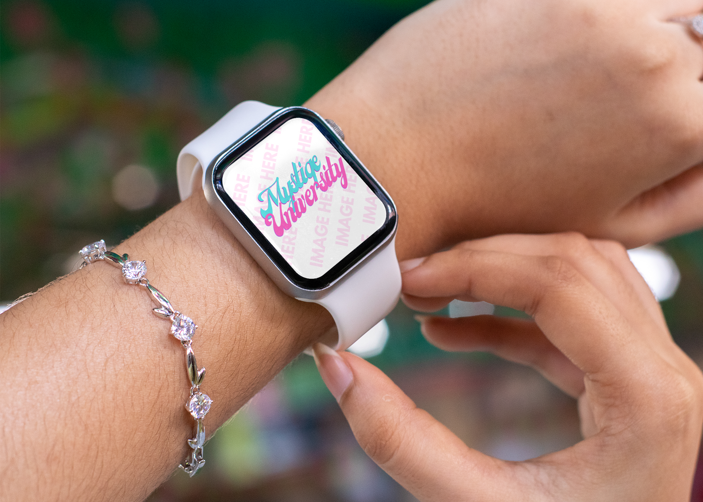 Mockup of a Smartwatch Featuring a Woman Browsing on it