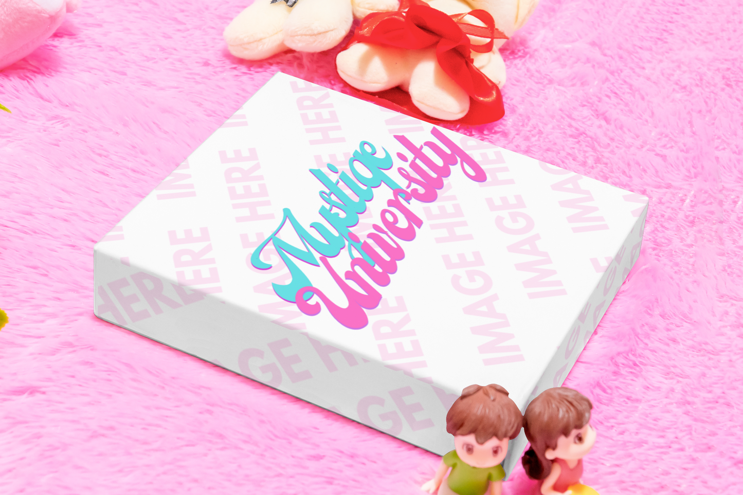 Mockup of a Box Surrounded By Toys