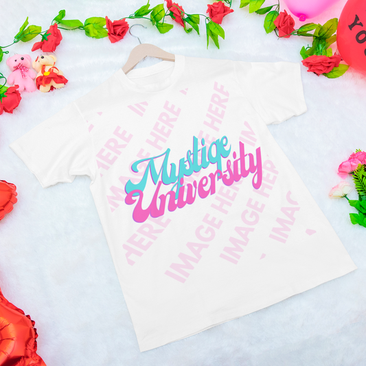 Mockup of a T-shirt on the top of a Fluffy White Carpet