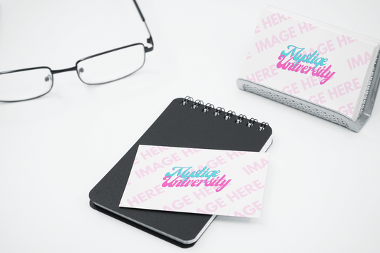 Rectangle Business Cards in Office Scene Mockup