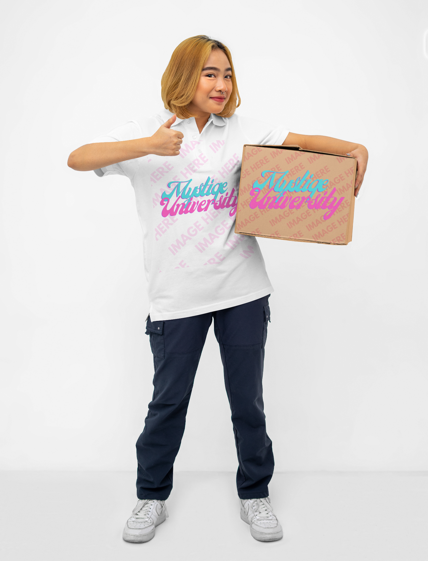Box Mockup With a Smiling Woman Holding it
