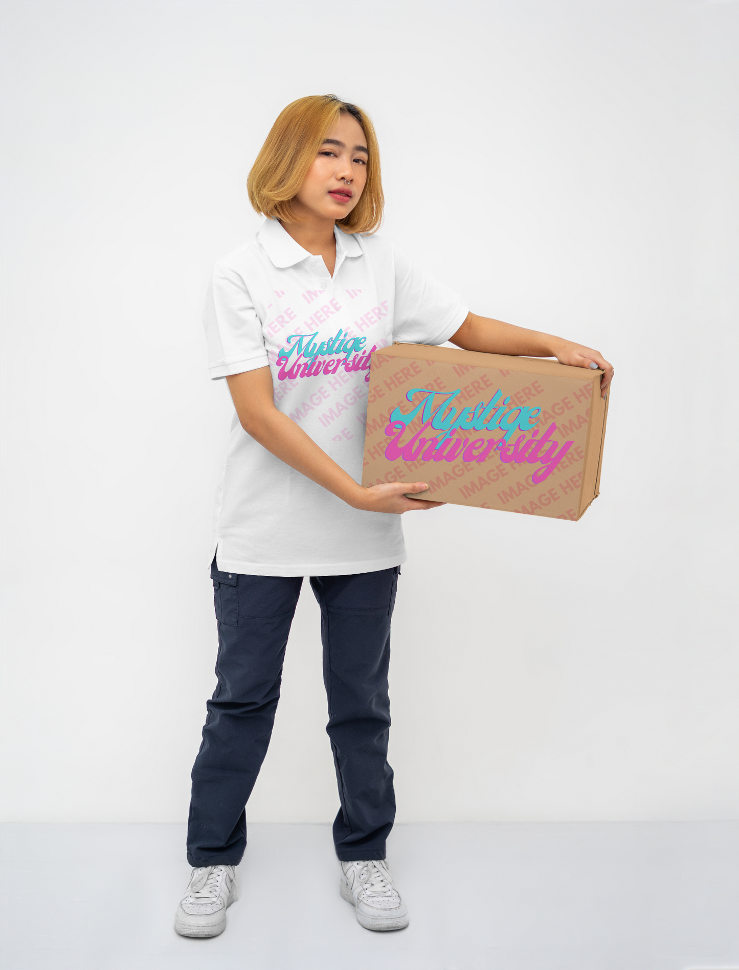 Box Mockup With a Woman Holding it