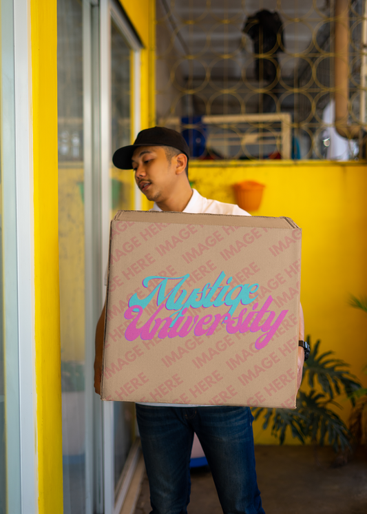 Big Box Mockup in Front of a Door