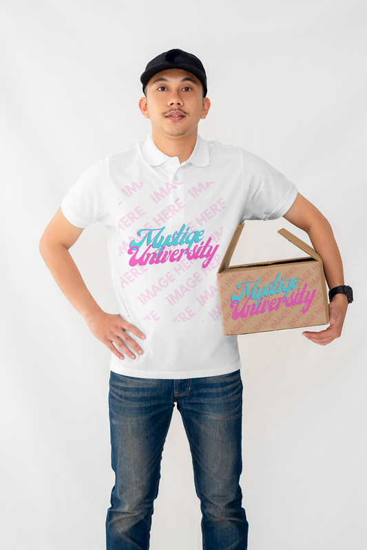 Box Mockup With a Man Holding a Box on His Arm