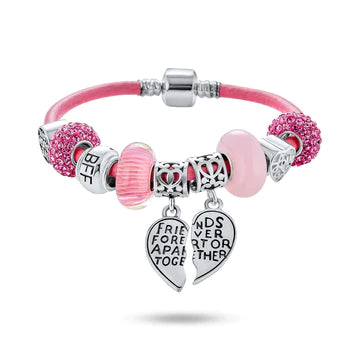 Best Friend Sister Split Heart Leather Charm Bracelet