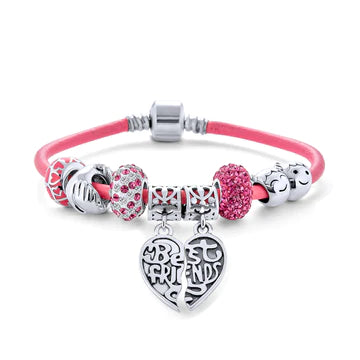 Pink Leather Best Friend Sister Split Heart