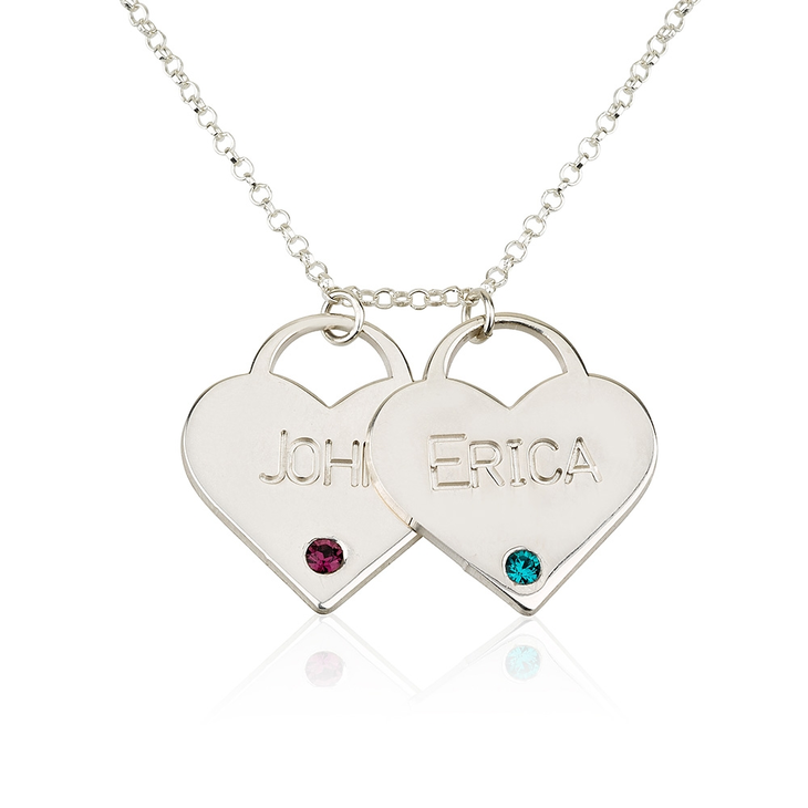 Birthstone Heart Necklace With Engraved Names