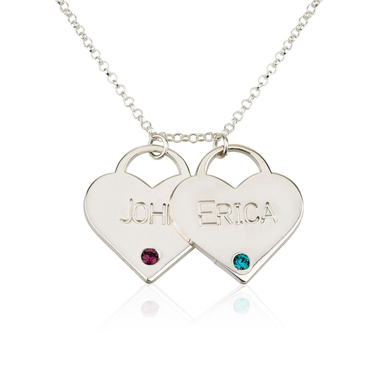 Birthstone Heart Necklace With Engraved Names
