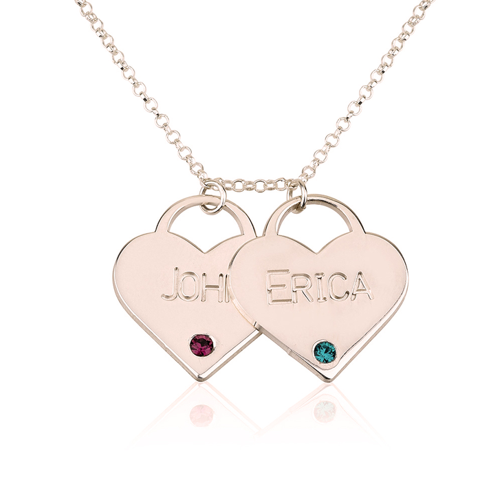 Birthstone Heart Necklace With Engraved Names