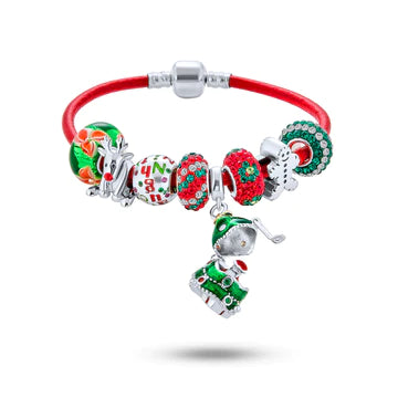 Pulsera de cuero rojo con dije de Papá Noel secreto del árbol de Navidad 