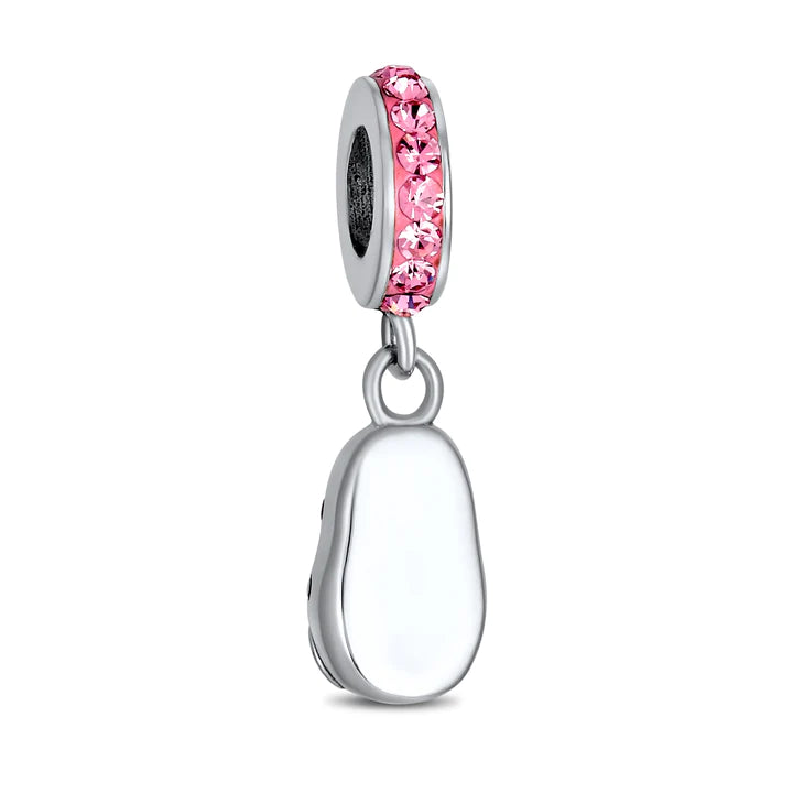 Pink Crystal Heart Shoe Dangle Bead Charm