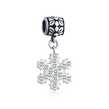 Silver Crystal Snowflake Dangle Bead Charm
